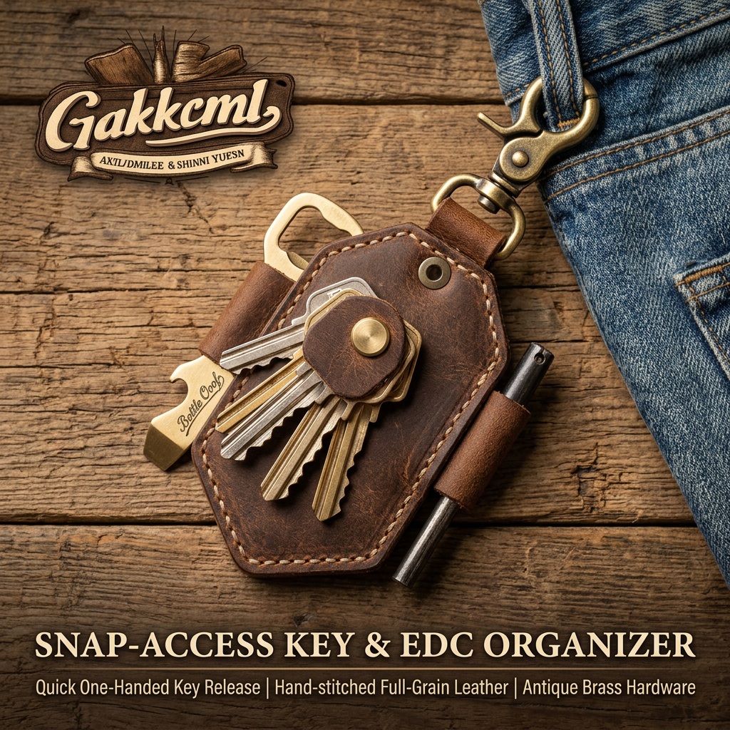 Gakkcml™ Leather Key Organizer & EDC Pocket Tool Holder, Quick Release Key Case with Antique Brass Clasp & Bottle Opener, Hand-Stitched Full-Grain Leather Everyday Carry Belt Loop Keychain for Men