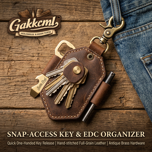 Gakkcml™ Leather Key Organizer & EDC Pocket Tool Holder, Quick Release Key Case with Antique Brass Clasp & Bottle Opener, Hand-Stitched Full-Grain Leather Everyday Carry Belt Loop Keychain for Men