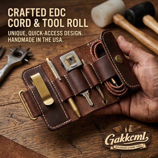 Gakkcml™ Leather EDC Pocket Organizer - Handcrafted Cord & Tool Roll, Minimalist Everyday Carry Gear Pouch for Pens, Keys, Cables & Small Utility Tools, Vintage Brown Leather Roll-up Wrap for Men
