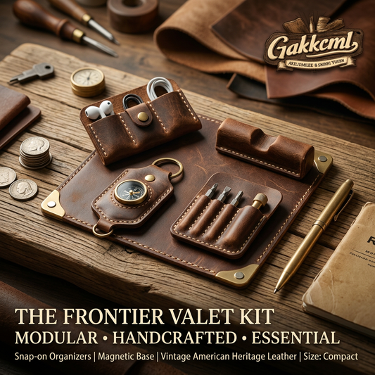Gakkcml™ Modular Leather Valet Tray & EDC Organizer | Handcrafted Desk Catchall Pad with Magnetic Snap-on Pouches | Vintage Travel Cord, Tool & Key Organizer Tray for Men