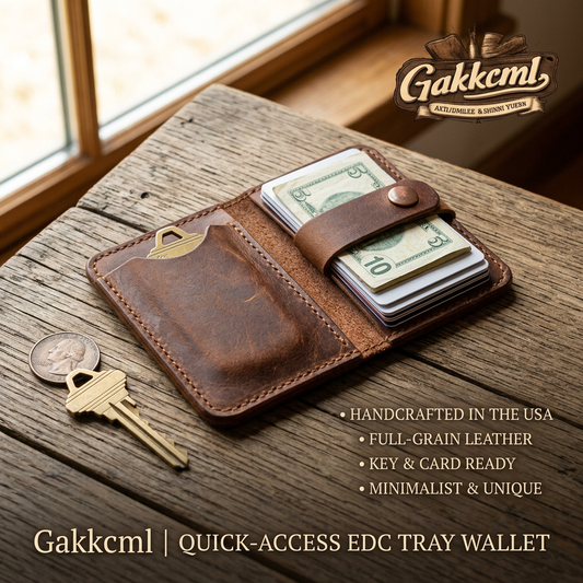 Gakkcml™ Minimalist Full-Grain Leather Wallet - Slim EDC Tray Wallet with Key Pocket & Cash Strap, Front Pocket Card Holder & Money Clip Organizer for Men and Women