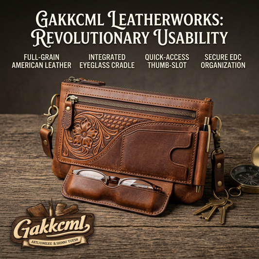 Gakkcml™ Full-Grain Leather EDC Crossbody Bag | Handcrafted Men's Shoulder Sling & Clutch Organizer with Integrated Eyeglass Cradle, Quick-Access Card Slots, and Pen Holder | Vintage Carved Leather Tooled Travel Bag